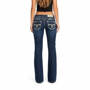 Rock Revival Amy Boot Jeans Women's 27 Blue Thick Stitch Denim Bling Embroidered